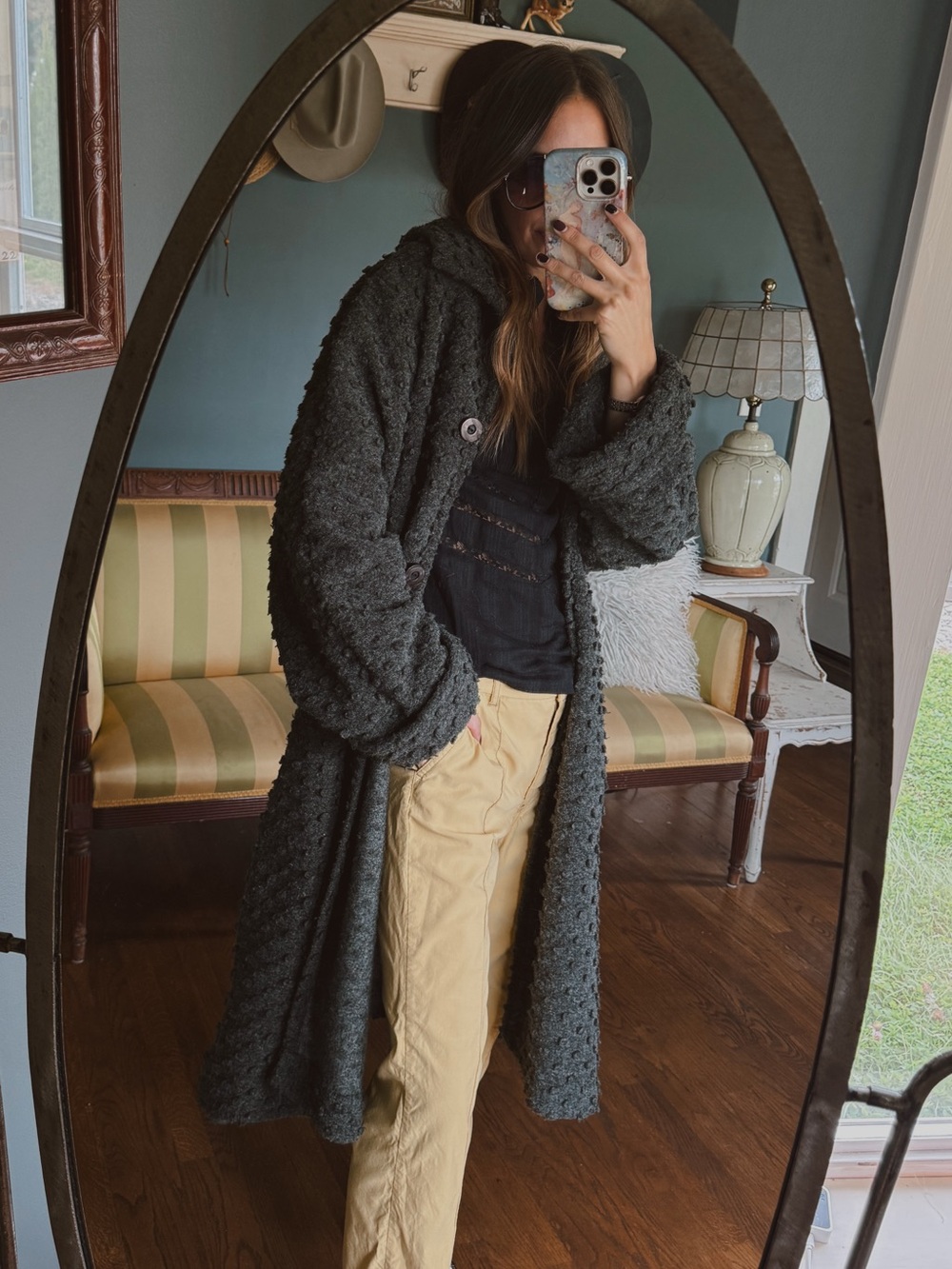 Maralyce ferree Textured wool blend warm Charcoal Long sweater Coat sz medium